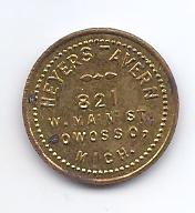 Heyers Tavern Owosso, MI Good For 10c Token - Click Image to Close
